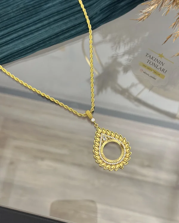 22 Ayar Kaplama Başak Yaprağı Model Çeyreklik Kolye 50 cm)