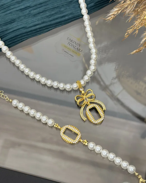 Oval Gram Altınlık Fiyonklu İnci Set