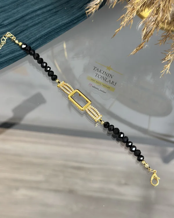 Gram Altınlık Tasarım Siyah Kristal Bileklik