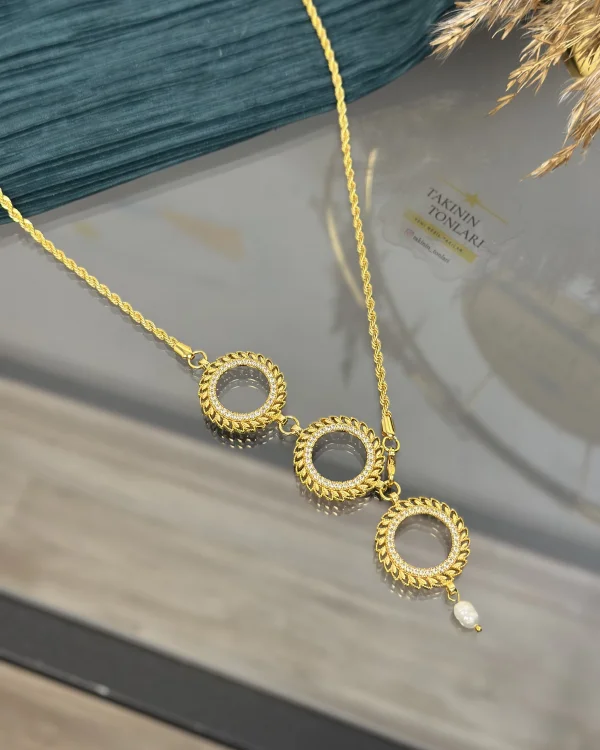 Üç Çeyreklik Doğal İncili Buğday Model Burgu Kolye (65 cm)