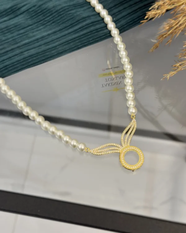 Çeyreklik Taşlı Tasarım İnci Kolye (55+5 cm)