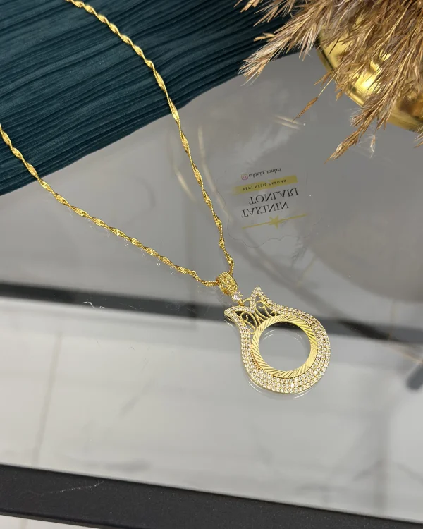 Yarım Altınlık Taşlı Lale Model Kolye (60 cm)