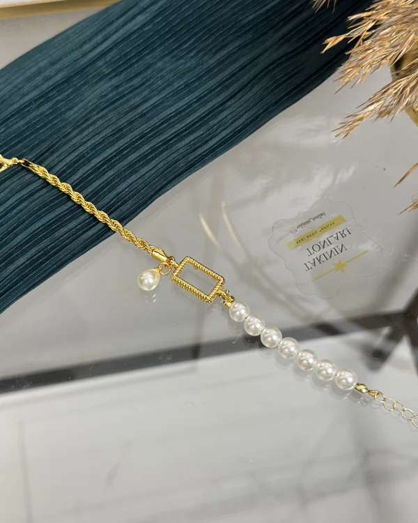 Gram Altınlık Burgu Detaylı Yarım İnci Bileklik (17 cm+3 cm)