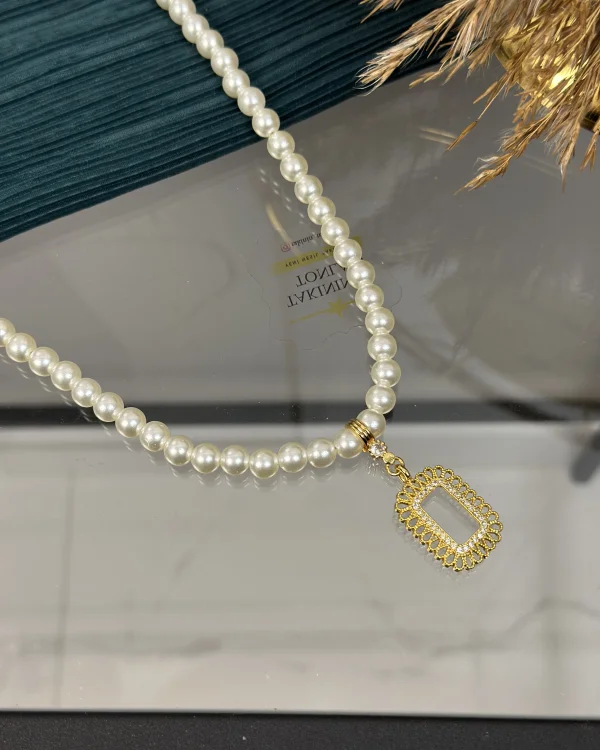Gram Altınlık İşlemeli İnci Kolye (50 cm)
