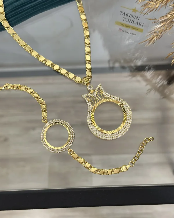 22 Ayar Tam Altınlık Kolye-Yarımlık Bileklik Kombini