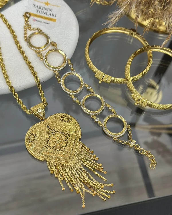 22 Ayar Hint İşi Kombin (Kolye zinciri 80 cm)