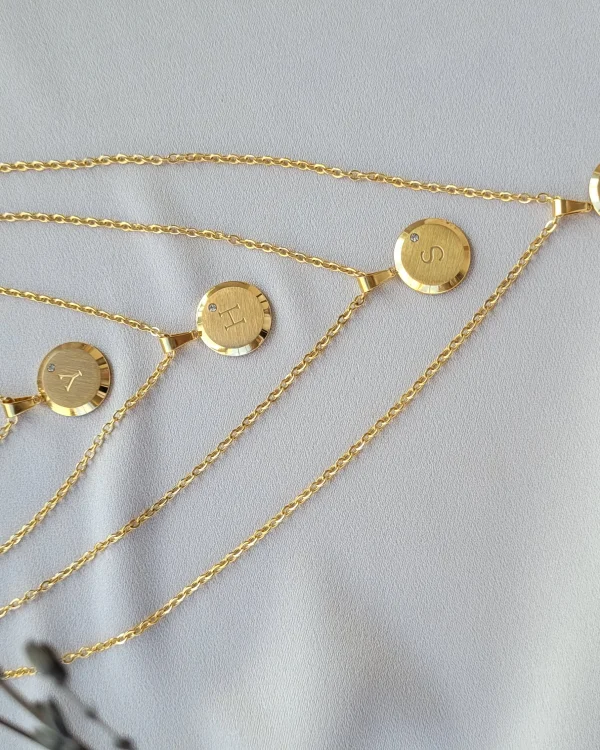 Daire Tek Taşlı Harf Kolye (65 cm)