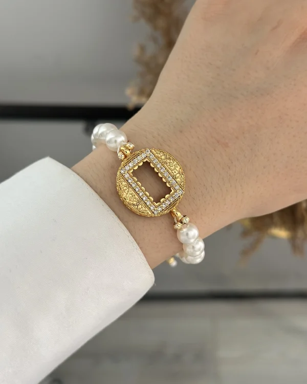 Gram Altınlık Yuvarlak İşlemeli İncili Bileklik