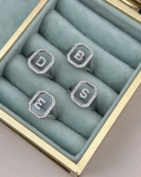 Gümüş Camlı Harf Yüzük