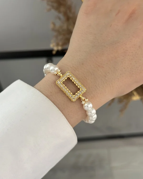 İncili Gram Altınlık Dikdörtgen Bileklik