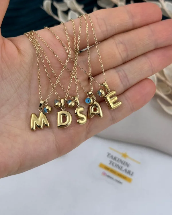 Minimal Nazarli Balon Harf Kolye