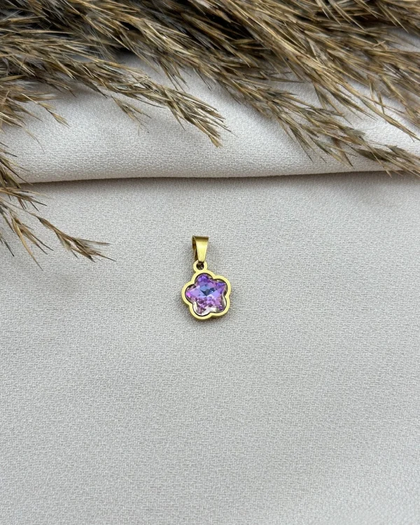 Mor Taşlı Çelik Papatya Kolye Ucu