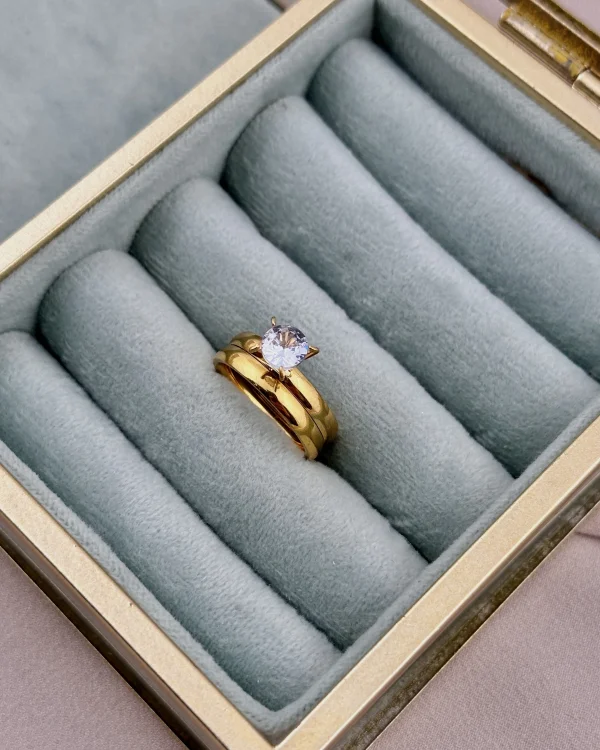 Tek Taş-Alyans İkili Çelik Yüzük