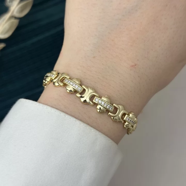 14K Gold Taşlı Trend Vip Bileklik (17+2 cm)