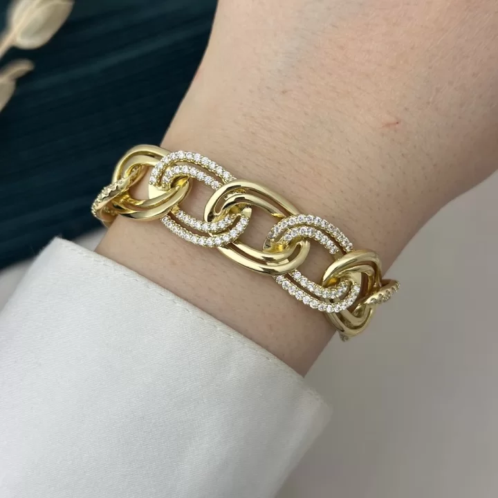 14K Gold Taşlı Samanyolu Vip Bileklik (18.5 cm)