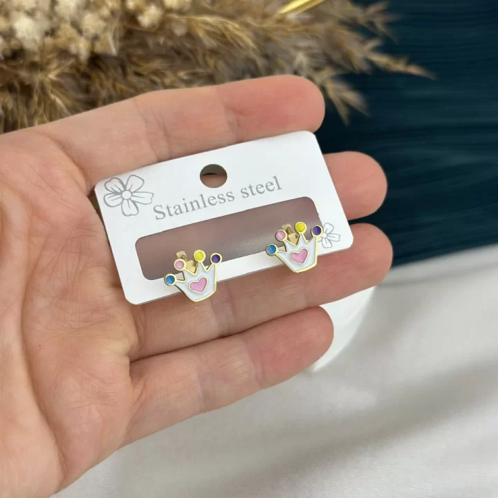 Renkli Prenses Tacı Çocuk Küpe