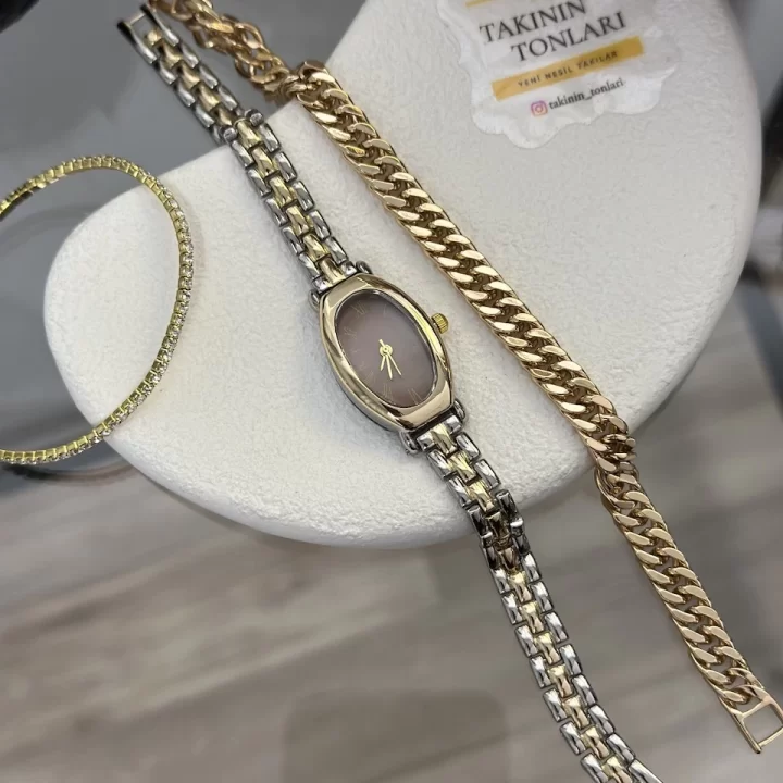 Road Gold Vintage saat-Bileklik Kombini (Suyolu Hediye)