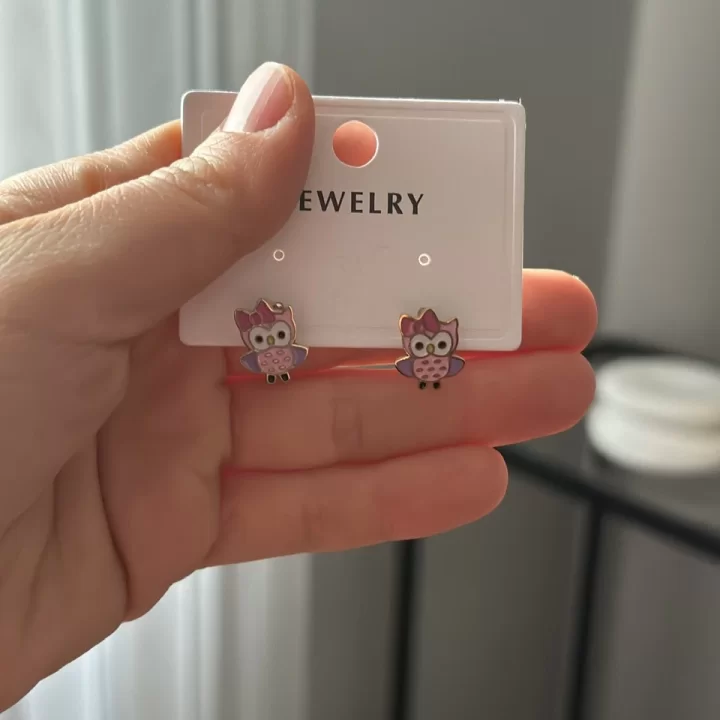 Çocuk Pembe Baykuşlu Halka Küpe