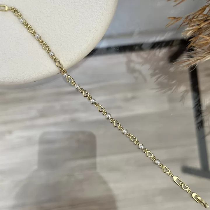 Sıra Kalpli İncili Zarif XP Bileklik (17+2 cm)