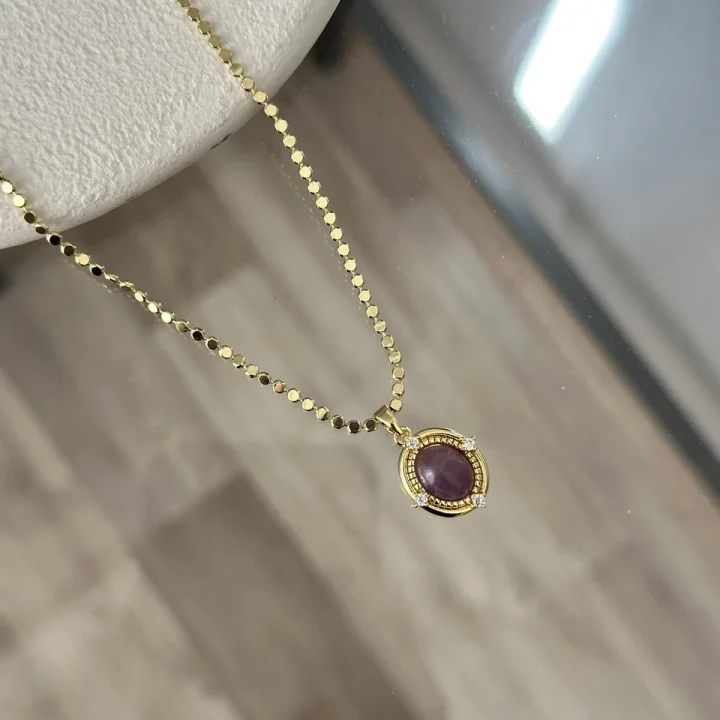 Ezme Pullu Zinvir Mor Taşlı Vintage Kolye (55 cm)