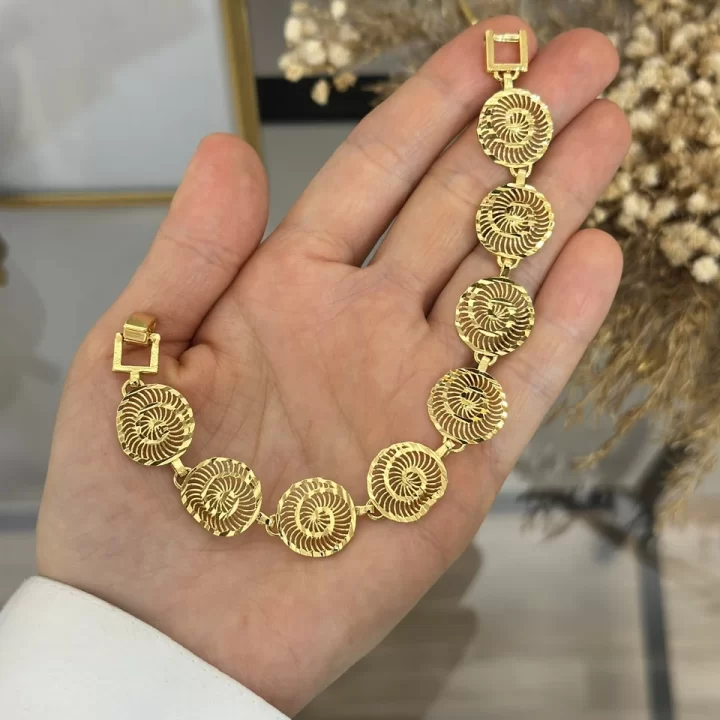 22 Ayar Kalem İşi Yuvarlak Telkari Bileklik (18 cm)