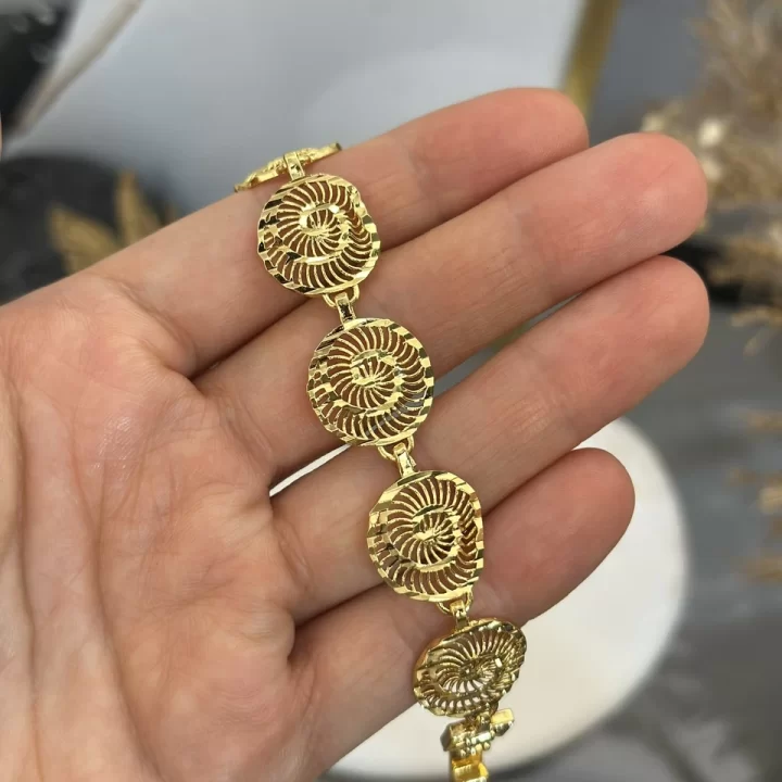 22 Ayar Kalem İşi Yuvarlak Telkari Bileklik (18 cm)