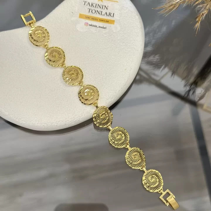 22 Ayar Kalem İşi Yuvarlak Telkari Bileklik (18 cm)