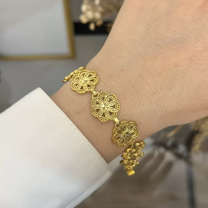 22 Ayar Kalem İşi Çiçek Telkari Bileklik (19.5 cm)