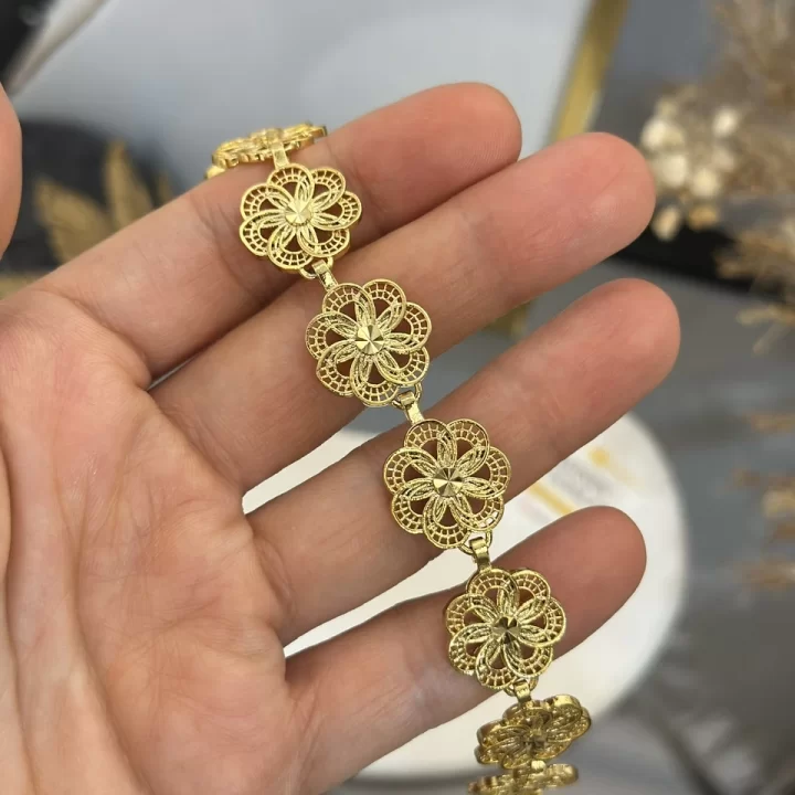 22 Ayar Kalem İşi Çiçek Telkari Bileklik (19.5 cm)