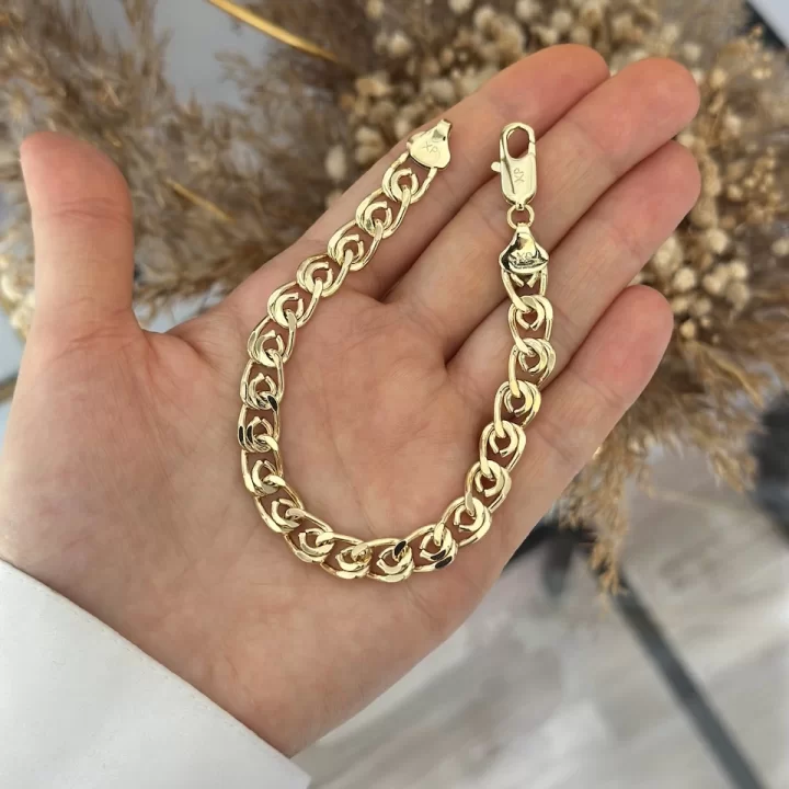 Gold Geçişli Oval Zincir XP Bileklik (19.5 cm)