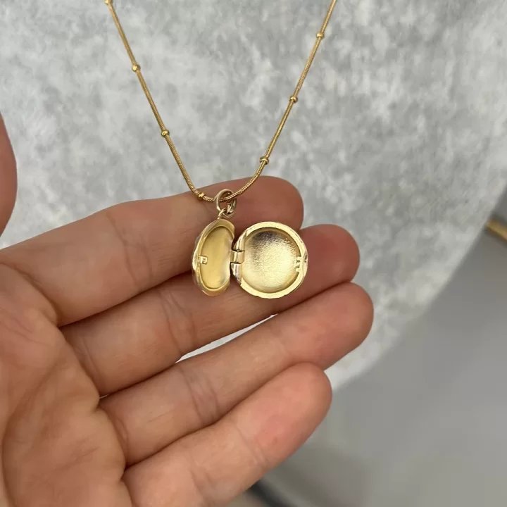 Mavi Mineli Kuşlu Açılır Kapaklı Kolye (40+5 cm)
