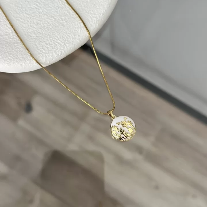 Beyaz Mineli Kuşlu Açılır Kapaklı Kolye (40+5 cm)