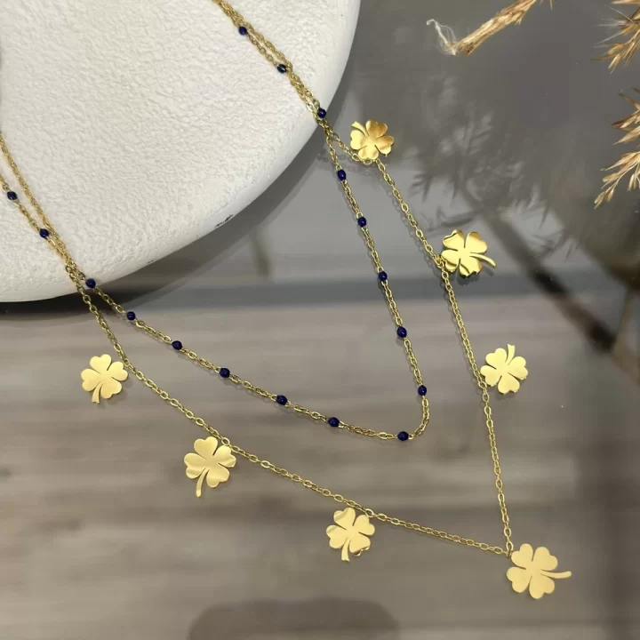 Çelik İkili Yonca Pullu Kolye (40+5 cm)