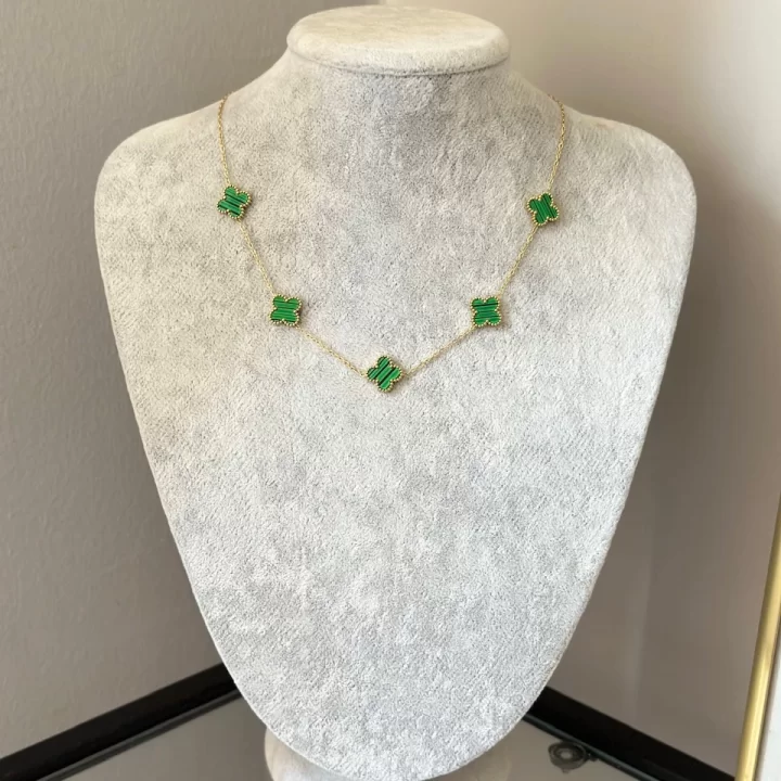 Çelik Marka Model Yeşil Yonca Kolye (40+5 cm)