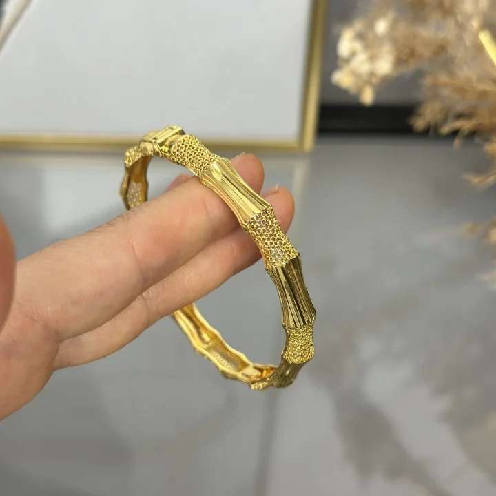 22 Ayar Telkari Ağaç Kabuğu Kelepçe Bilezik (6.0 cm)