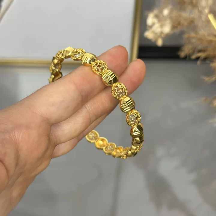 22 Ayar Telkari İşlemeli Topçuk Kelepçe Bilezik (6.0 cm)