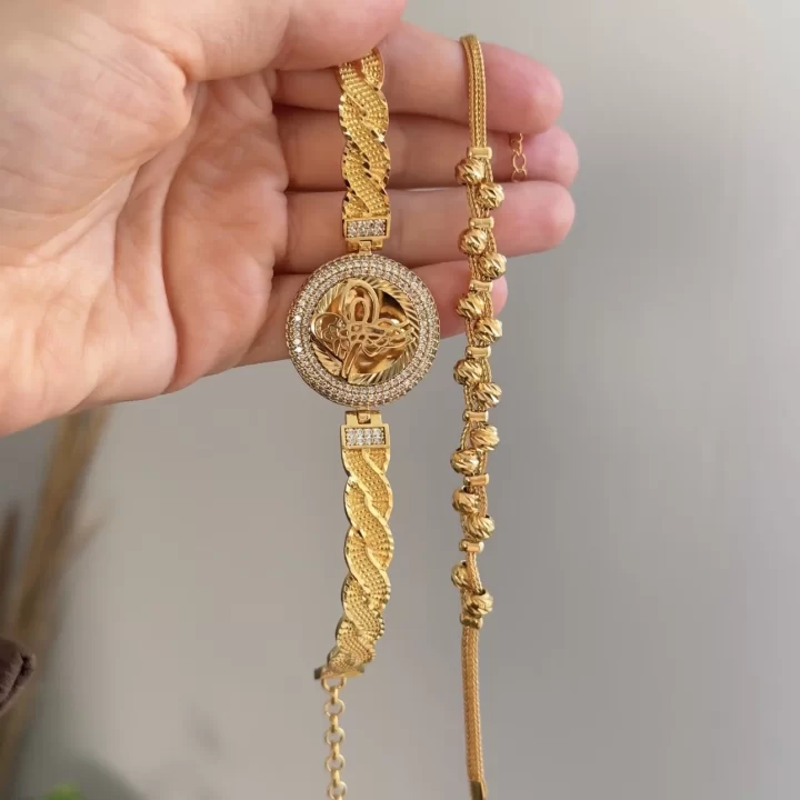 22 Ayar Tuğralı Kelepçe ve Dorika Bileklik