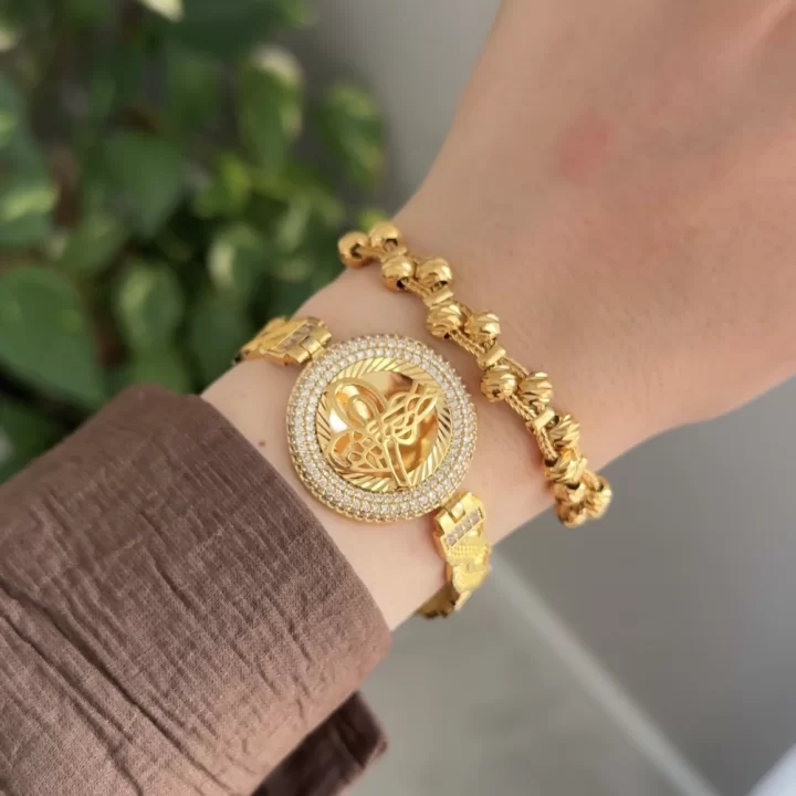 22 Ayar Tuğralı Kelepçe ve Dorika Bileklik