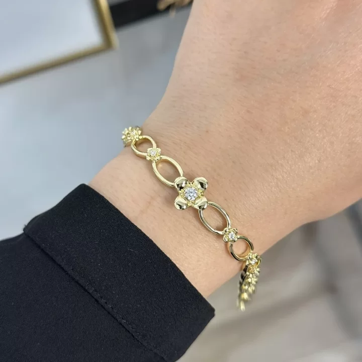 XP Gold Taşlı Çiçek Bileklik (17+2 cm)
