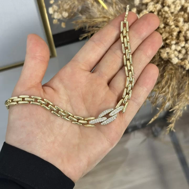 XP Gold Oval Taşlı Geçişli Bileklik (17+2 cm)
