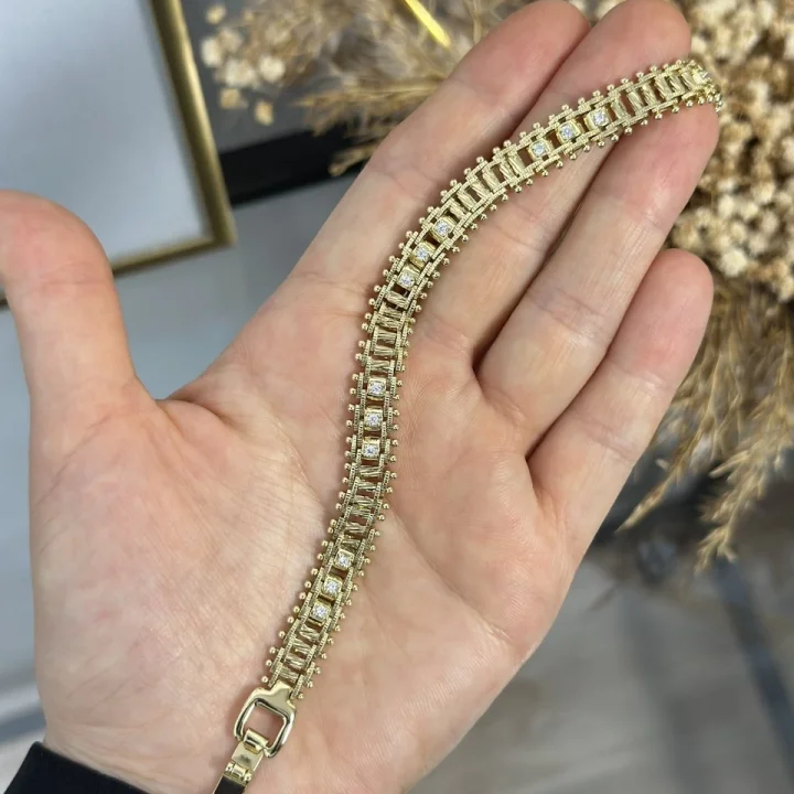 XP Gold Dorikali Hasir Taşlı Bileklik (17+2 cm)