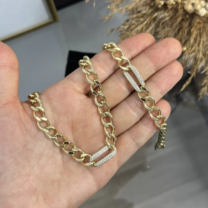 XP Gold Basic Taşlı Kolye-Bileklik Kombini