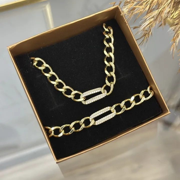 XP Gold Basic Taşlı Kolye-Bileklik Kombini
