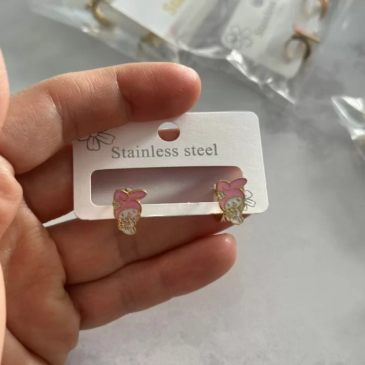 Pembe Çiçekli Tavşan Çocuk Küpe