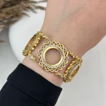 22 Ayar Sonsuz İşlemeli Üçlü Çeyrek Yuvalı Bileklik