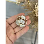 Gold İncili Taşlı Gül Broş