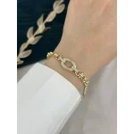 İthal Seri Taşlı Dikdörtgen Geçişli Gold Bileklik