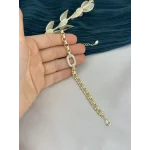 İthal Seri Taşlı Dikdörtgen Geçişli Gold Bileklik