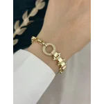 İthal Seri Tasarım Zinciri İşlemeli Gold Bileklik