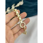 İthal Seri Tasarım Zinciri İşlemeli Gold Bileklik